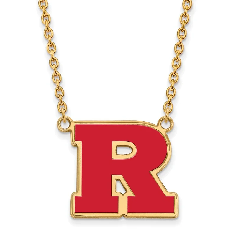 Ladies necklaces fancy designs -14k Gold Plated Silver Rutgers Large Enamel 'R' Pendant Necklace