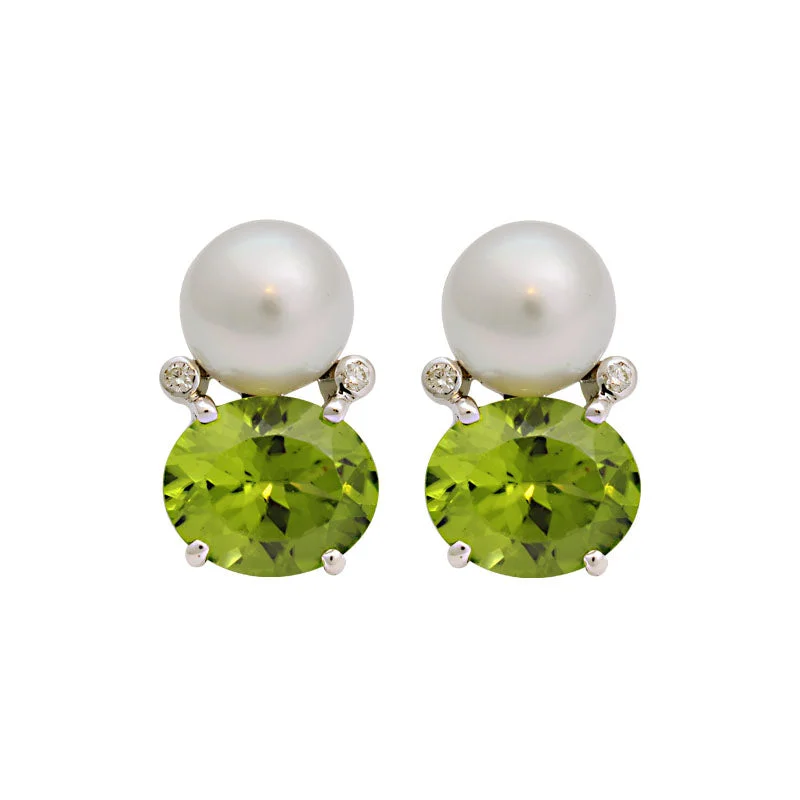 ladies-handmade-silver-earrings-Earrings-Peridot, South Sea Pearl and Diamond