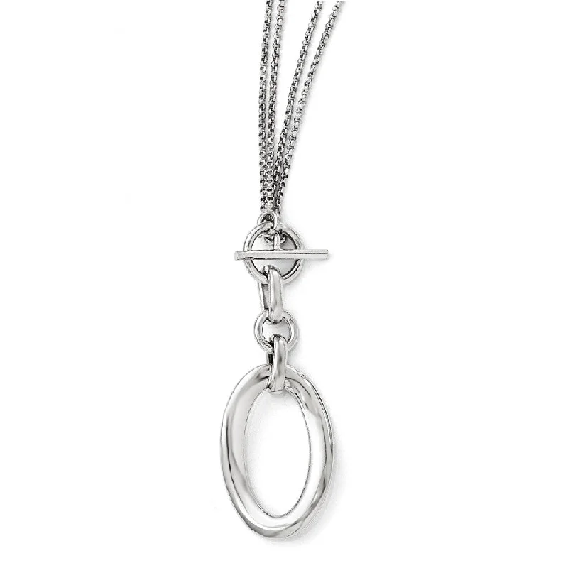 Ladies necklaces for rebels -Bent Oval Double Strand Toggle Necklace in Sterling Silver, 17-Inch