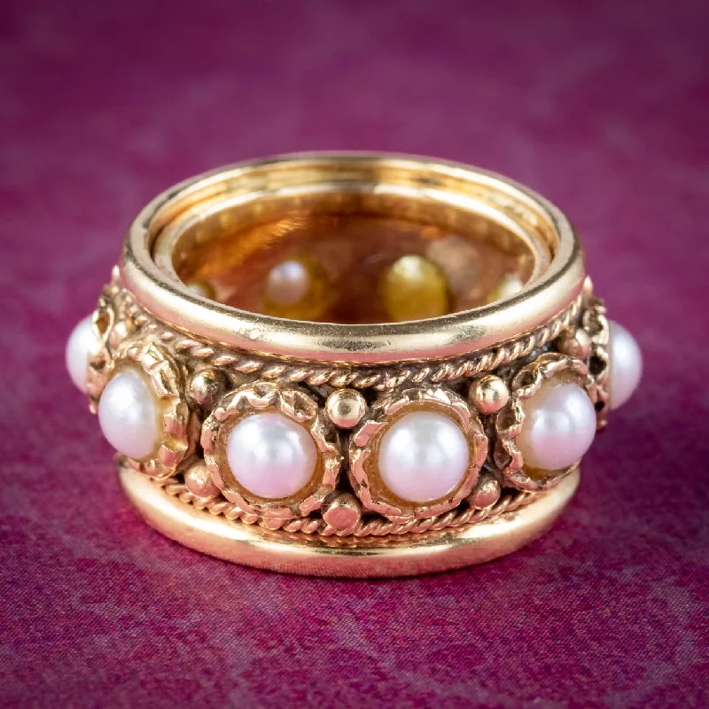 ladies-gold-modern-rings-Vintage Pearl Eternity Band Ring