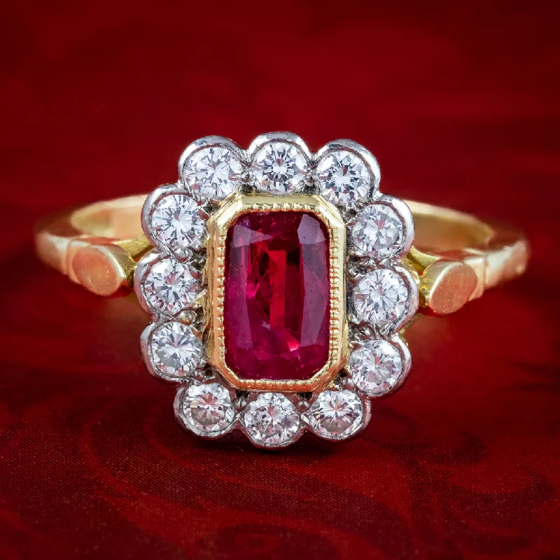 ladies-silver-band-rings-Edwardian Style Ruby Diamond Cluster Ring 0.75ct Ruby