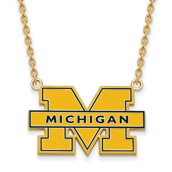 Ladies necklaces with blush opal -14k Gold Plated Silver U of Michigan LG Enameled 'M' Pendant Necklace