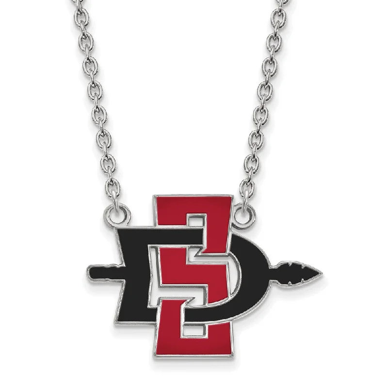 Ladies necklaces for athletes -10k White Gold San Diego State Large Pendant Necklace