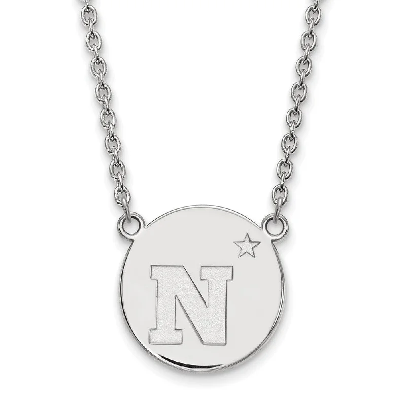 Ladies necklaces with rain pendants -Sterling Silver U.S. Naval Academy Large 'N' Star Disc Necklace