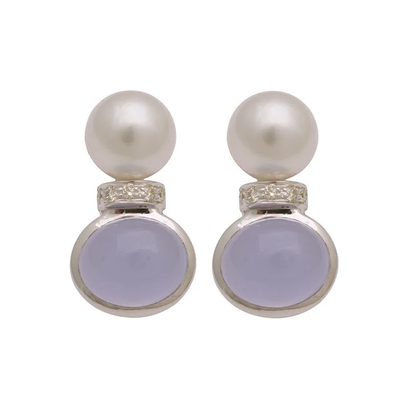 ladies-unique-gold-earrings-Earrings-Chalcedony, South Sea Pearl and Diamond