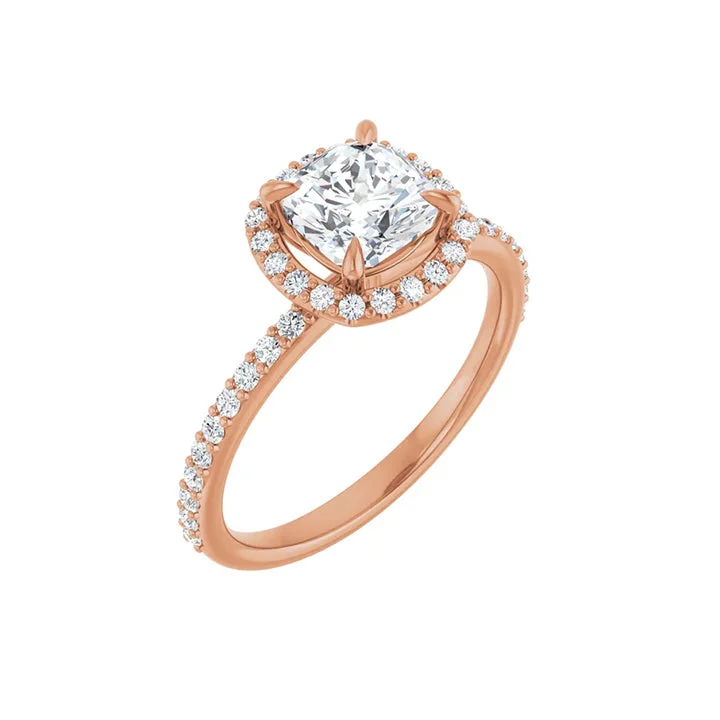 engagement-radiant-cut-sapphire-ring-DAYSTAR 18K Rose Gold Halo Cushion Lab Grown Diamond Engagement Ring