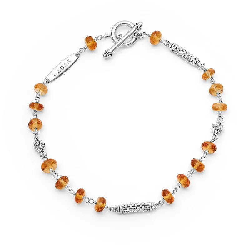 Ladies bracelets for 18th birthdays -Citrine Bead Four Station Pigtail Bracelet