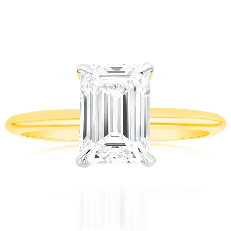 engagement-minimalist-sapphire-ring-Luminesce Lab Grown Certified 2 Carat Diamond Emerald Cut Engagement Ring in 18ct Yellow Gold