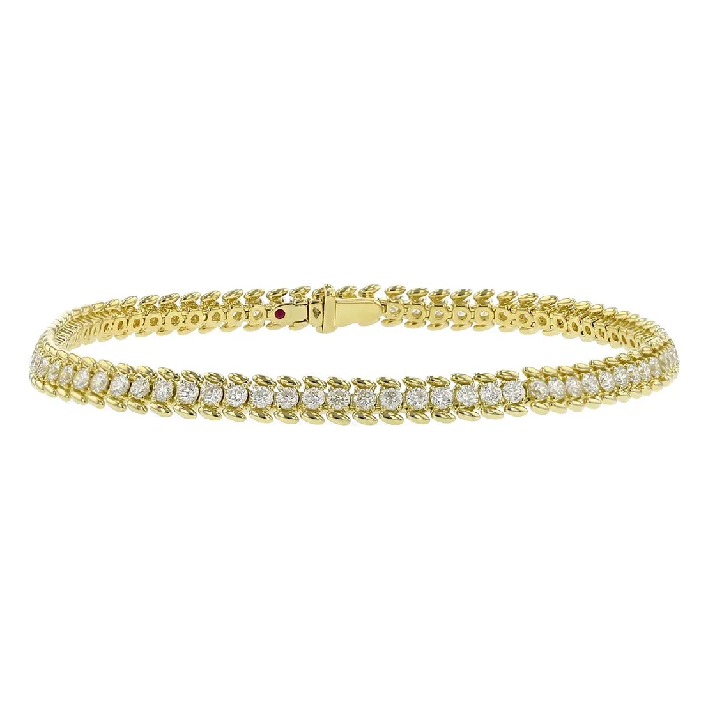 Ladies bracelets with mint serpentine -18K Yellow Gold and Diamond Line Bracelet