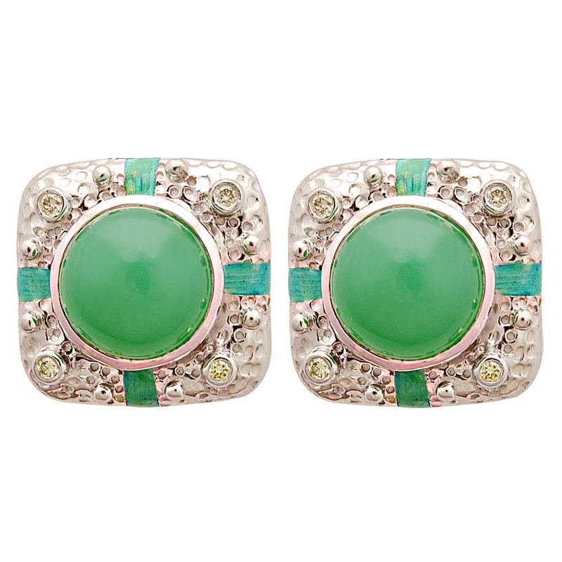 ladies-flower-pearl-earrings-Earrings-Chrysoprase and Diamond (Enamel)