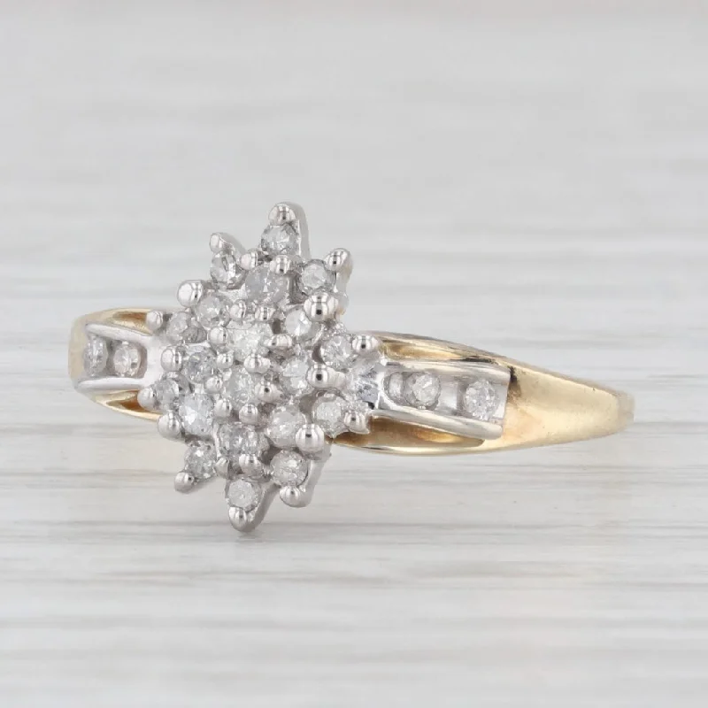 engagement-white-gold-cluster-ring-0.20ctw Diamond Cluster Engagement Ring 10k Yellow Gold Size 7