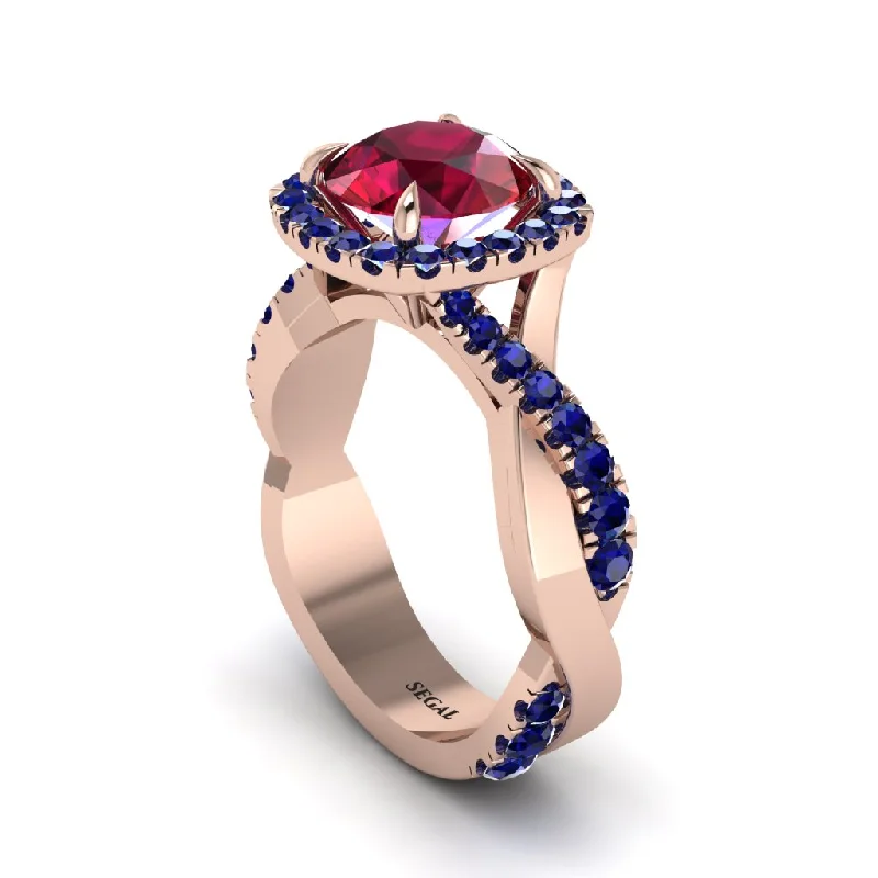 engagement-sapphire-modern-ring-Ruby Twist Shank Halo Engagement Ring - Cheyenne No. 71