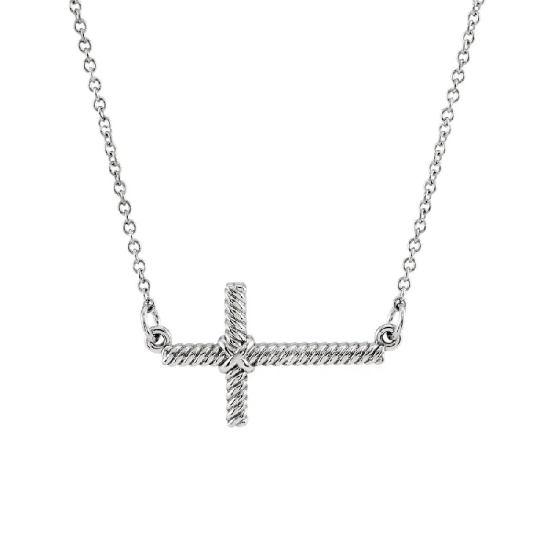 Ladies necklaces with comet charms -20mm Sideways Rope Cross Necklace in 14k White Gold, 16.5 Inch