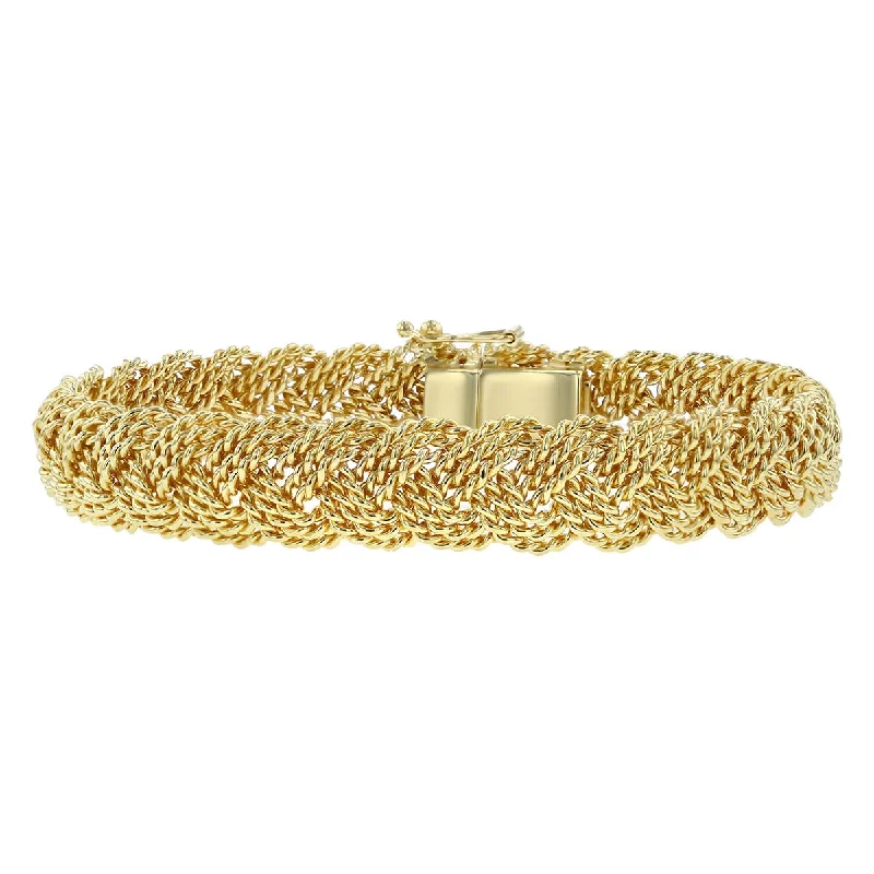 Ladies bracelets with sea calcite -18K Yellow Gold Wire Mesh Bangle Bracelet