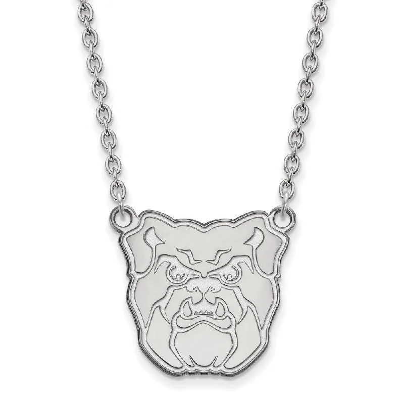 Ladies necklaces thin strands -14k White Gold Butler U Large Bulldog Pendant Necklace