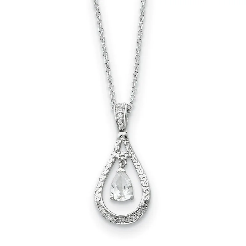 Ladies necklaces unique elegance -Rhodium Sterling Silver April CZ Birthstone Never Forget Necklace