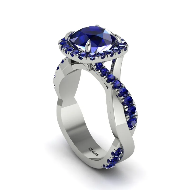 engagement-infinity-platinum-ring-Sapphire Twist Shank Halo Engagement Ring - Cheyenne No. 75