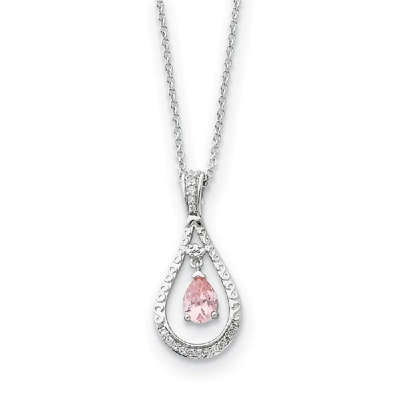 Ladies necklaces for layered looks -Rhodium Sterling Silver October CZ Birthstone Never Forget Necklace