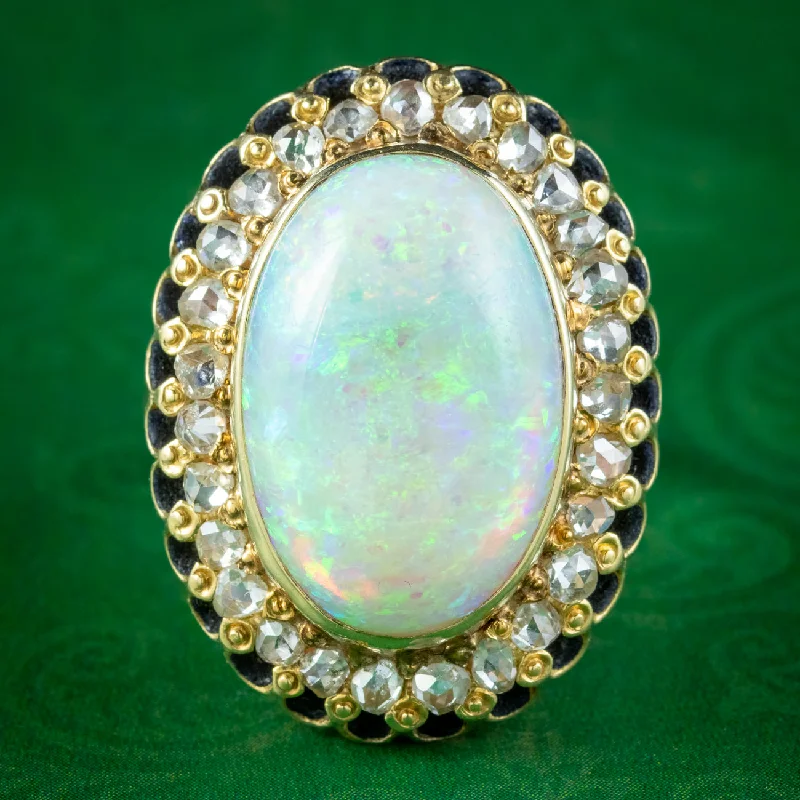 ladies-bridal-rose-gold-rings-Vintage Opal Diamond Cocktail Ring 14ct Natural Opal