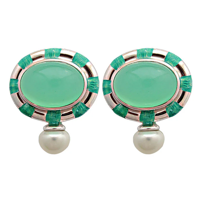 ladies-heart-gold-earrings-Earrings-Chrysoprase and Fresh Water Pearl (Enamel)