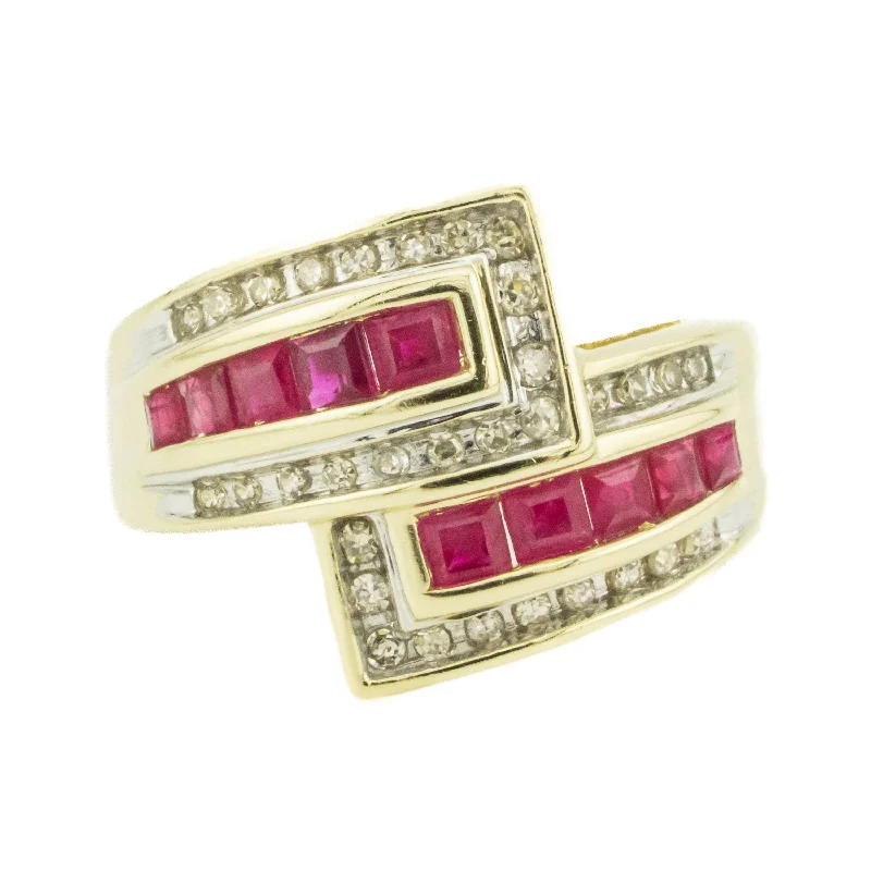 ladies-birthstone-rose-gold-rings-0.57ctw Natural Ruby & 0.16ctw Diamond Accents Ring in 14K Yellow Gold - Size 7.25