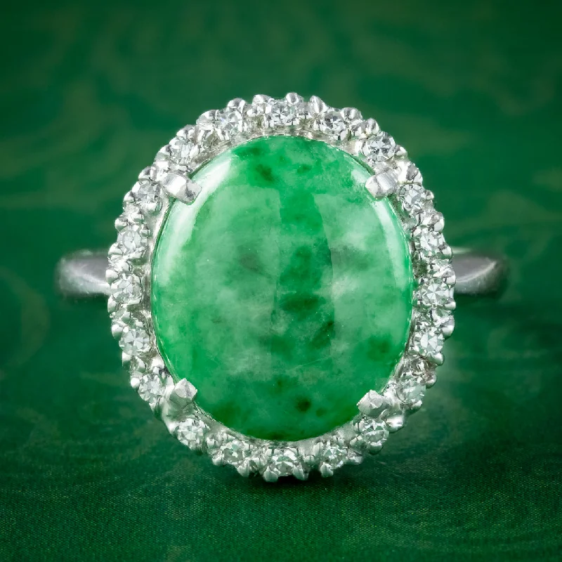 ladies-cushion-cut-gold-rings-Vintage Jade Diamond Cluster Ring 7ct Jade