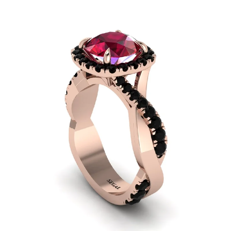 engagement-gold-pave-ring-Ruby Twist Shank Halo Engagement Ring - Cheyenne No. 41