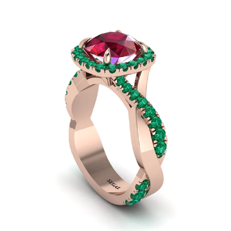 engagement-radiant-cut-sapphire-ring-Ruby Twist Shank Halo Engagement Ring - Cheyenne No. 26