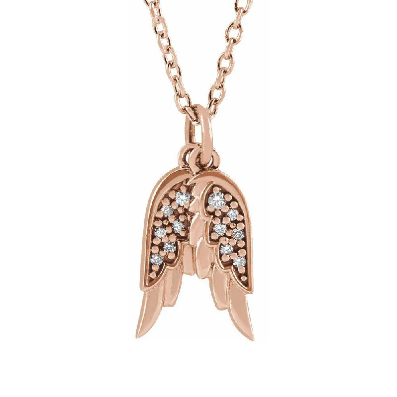 Ladies necklaces cute strands -14K Yellow, White or Rose Gold Diamond Angel Wings Necklace, 16-18 In