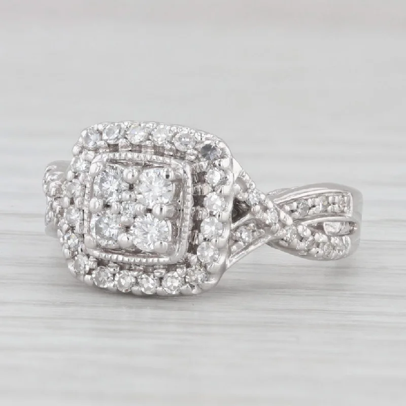 engagement-radiant-cut-diamond-ring-0.50ctw Diamond Cluster Halo Engagement Ring 14k White Gold Size 4