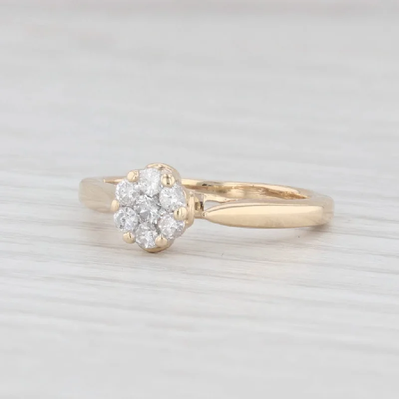 engagement-gold-channel-ring-0.30ctw Diamond Cluster Engagement Ring 10k Yellow Gold Size 5.25 Cathedral Band