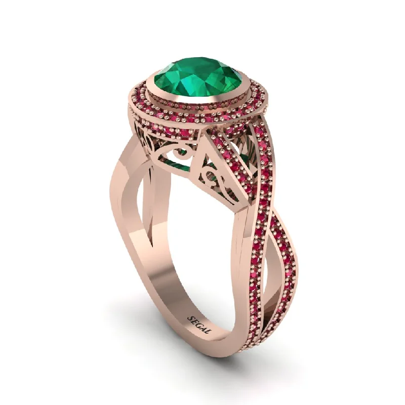 engagement-pearl-classic-ring-Emerald Filigree Halo Twist Shank Engagement Ring - Wren No. 50