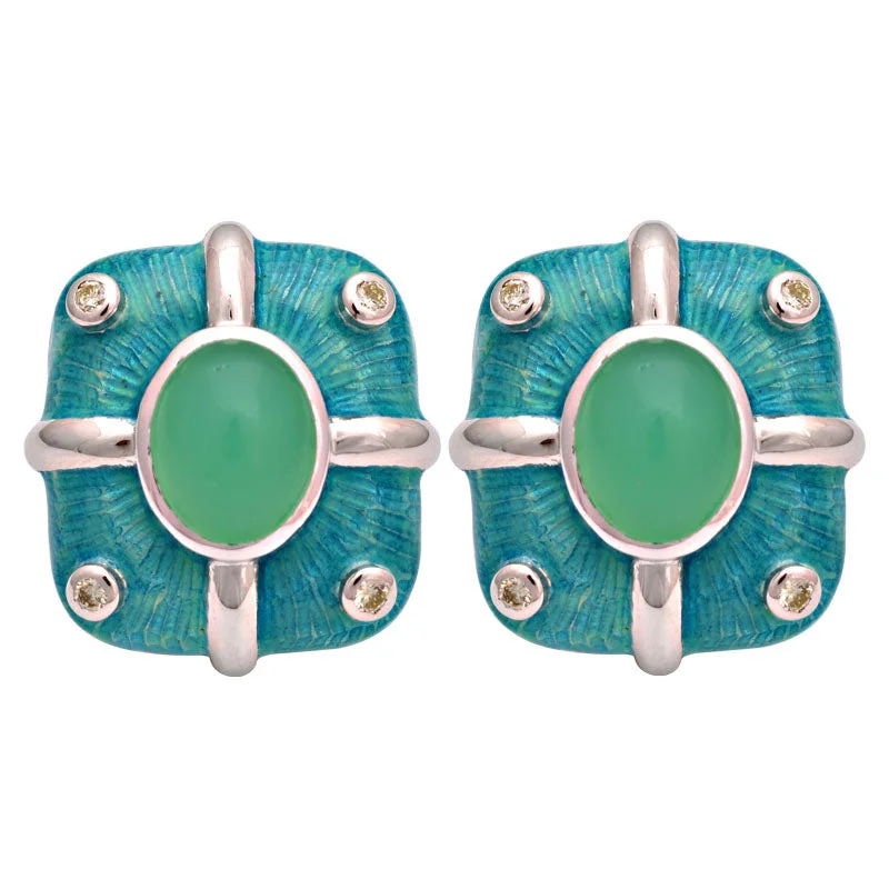 ladies-luxury-gold-earrings-Earrings-Chrysoprase and Diamond (Enamel)