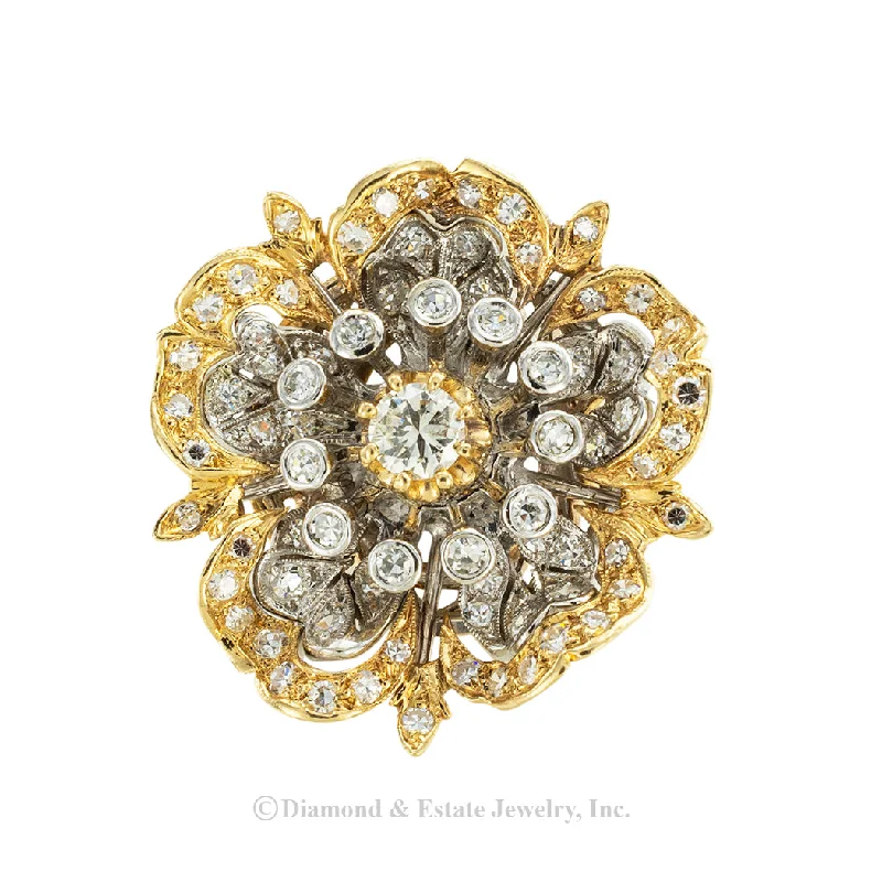 ladies-diamond-classic-rings-Diamond Gold Camellia Flower Cocktail Ring