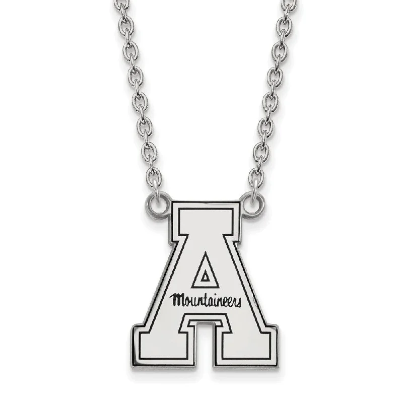 Ladies necklaces textured strands -Sterling Silver Appalachian State Enamel Large Pendant Necklace