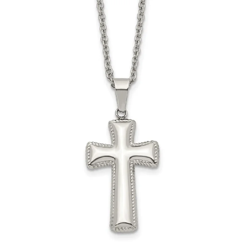 Ladies necklaces for healers -Stainless Steel Medium Pillow Cross Necklace, 18 Inch