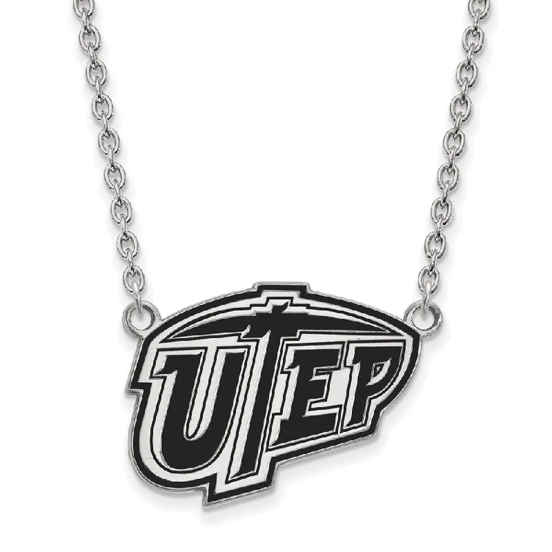 Ladies necklaces for upscale occasions -Sterling Silver U of Texas at El Paso Large Enamel Pendant Necklace