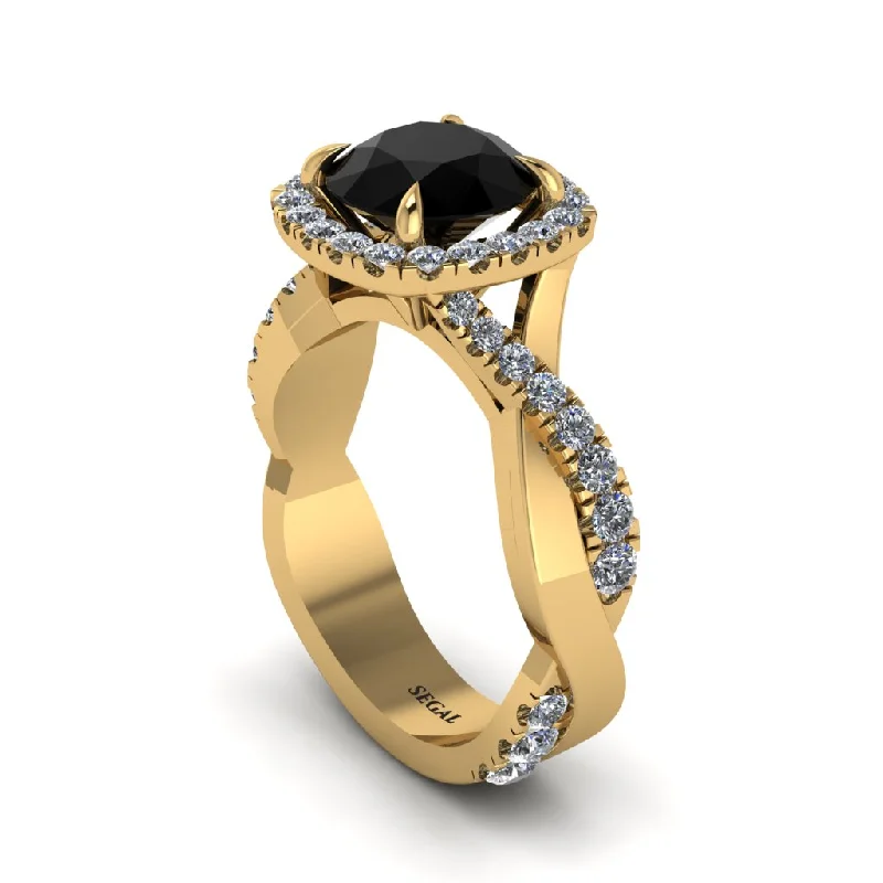 engagement-gold-filigree-ring-Black Diamond Twist Shank Halo Engagement Ring - Cheyenne No. 7