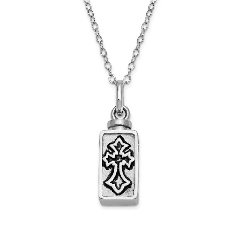 Ladies necklaces for award ceremonies -Sterling Silver Fleur de lis Cross Ash Holder Necklace, 18 Inch