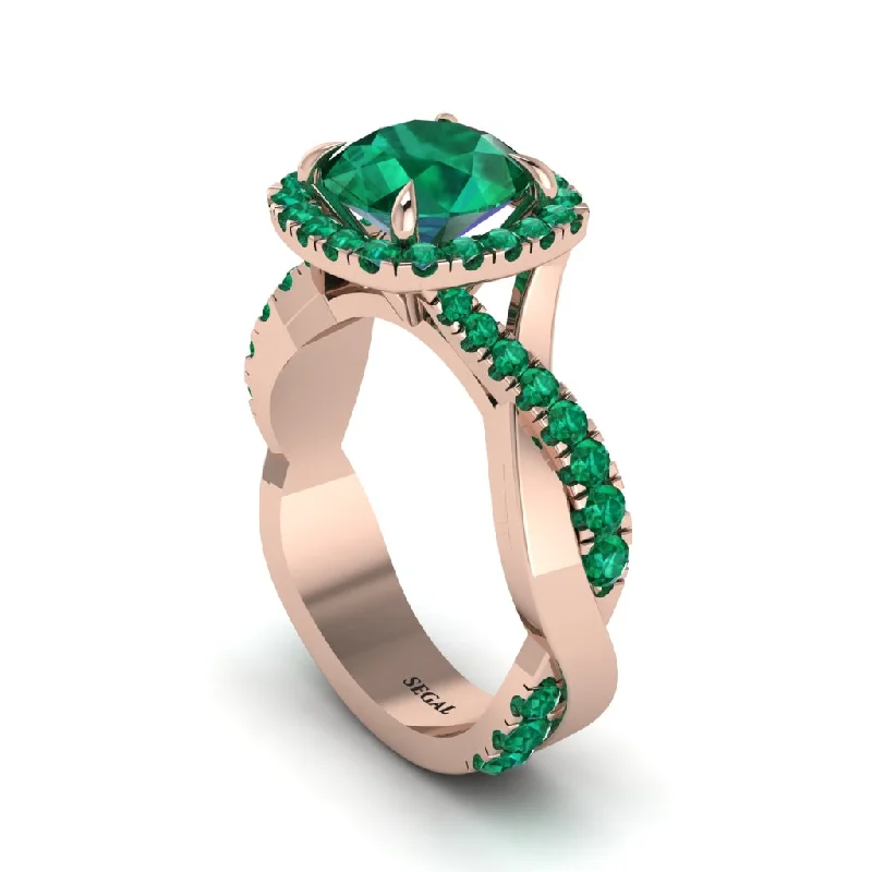 engagement-custom-silver-ring-Emerald Twist Shank Halo Engagement Ring - Cheyenne No. 20