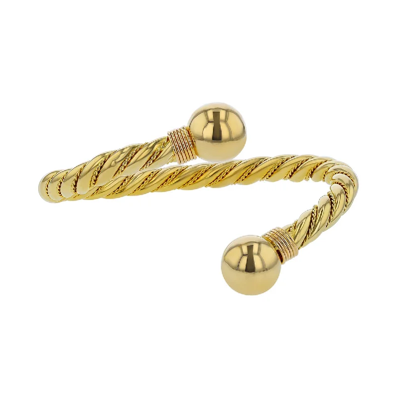 Ladies bracelets with quill charms -18K Yellow Gold Bypass Style Twisted Cuff Bracelet