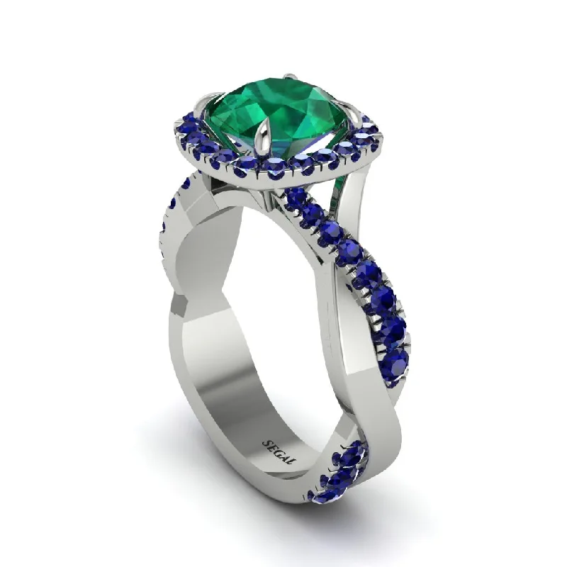 engagement-wedding-emerald-ring-Emerald Twist Shank Halo Engagement Ring - Cheyenne No. 66