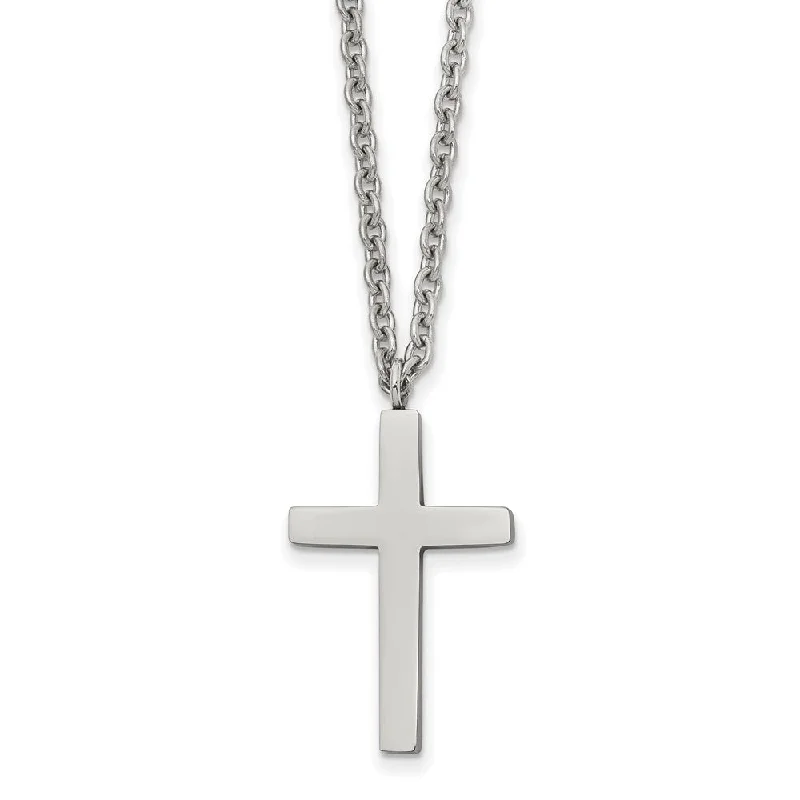 Ladies necklaces for leaders -Stainless Steel Polished 16 x 25mm Cross Necklace, 18 Inch