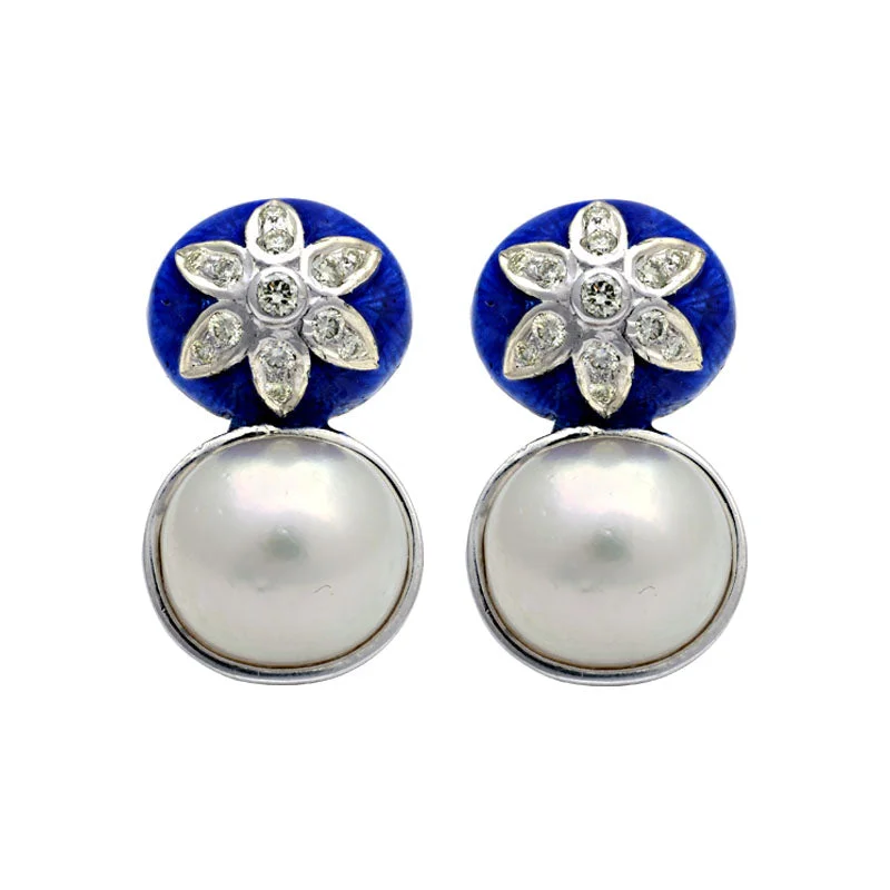 ladies-delicate-gold-earrings-Earrings-Diamond and South Sea Pearl (Enamel)