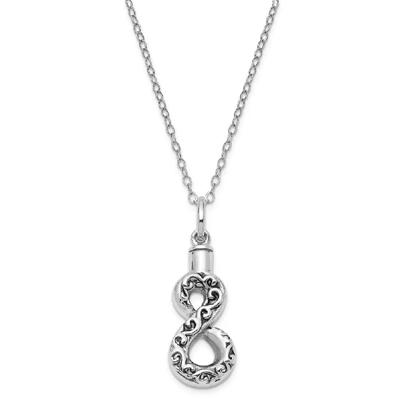 Ladies necklaces for winter festivities -Rhodium Sterling Silver Antiqued Infinity Ash Holder Necklace, 18 Inch