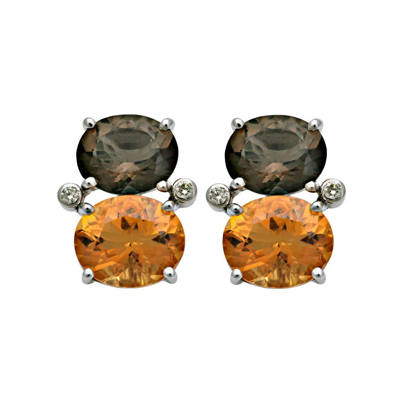 ladies-fashion-rose-gold-earrings-Earrings-Smokey Quartz, Citrine and Diamond