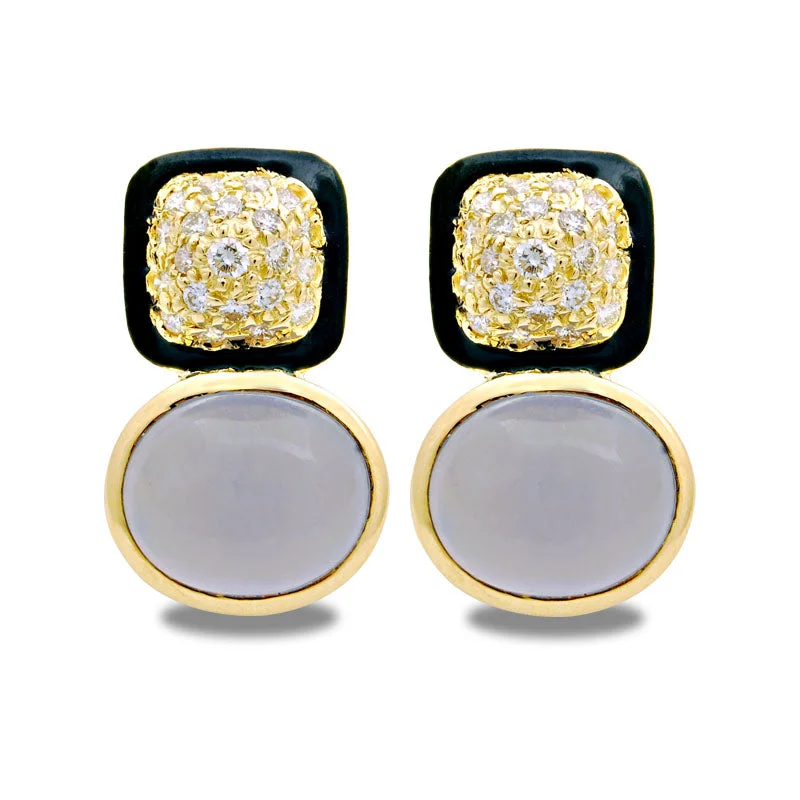 ladies-fashion-rose-gold-earrings-Earrings-Chalcedony and Diamond (Enamel)