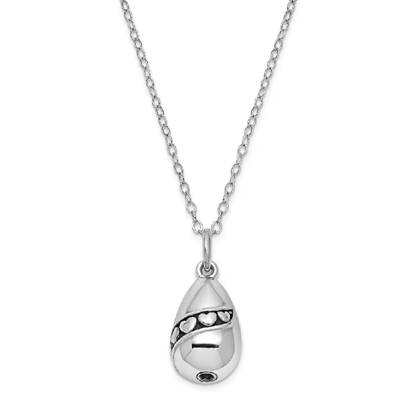 Ladies necklaces for dance parties -Rhodium Plated Sterling Silver Teardrop Ash Holder Necklace, 18 Inch