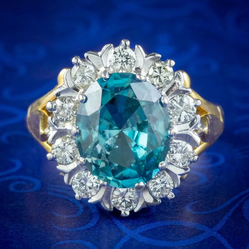 ladies-ruby-solitaire-rings-Vintage Blue Zircon Diamond Cluster Ring 3ct Zircon