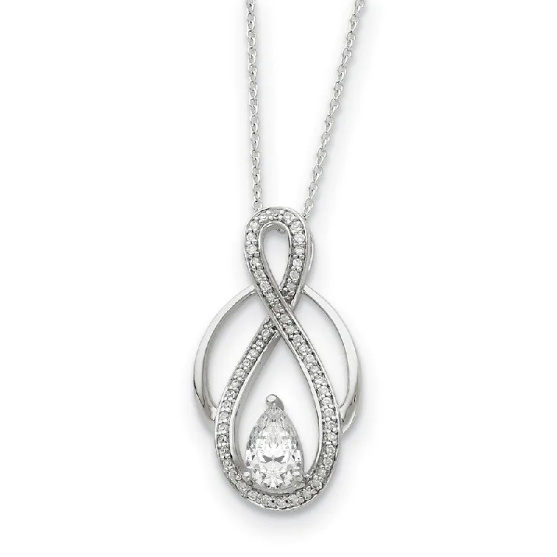 Ladies necklaces eco-friendly craft -Rhodium Plated Sterling Silver & CZ Tear of Strength Necklace, 18 Inch